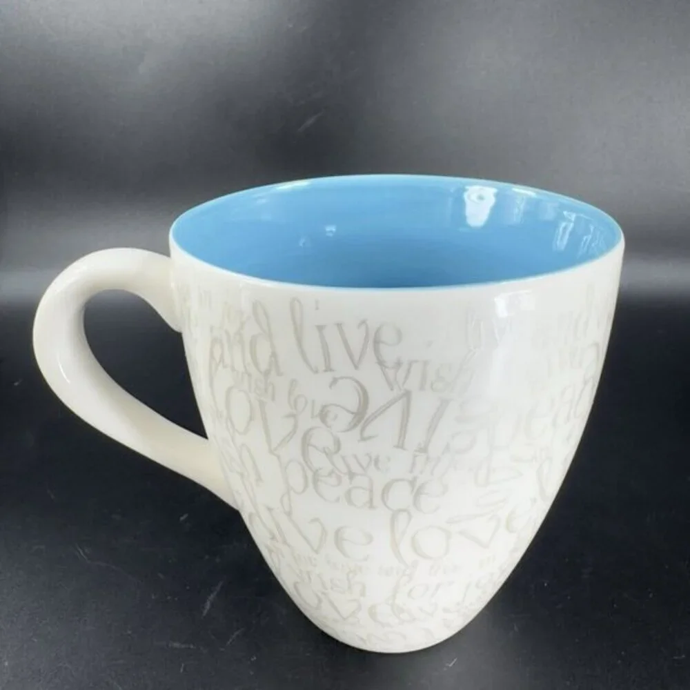 Starbucks WISH Peace Give Love 2005‎ Ceramic Coffee Tea Mug Cup 12 oz Multicolor